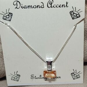 Sterling Silver Peach Crystal Pendant Necklace
